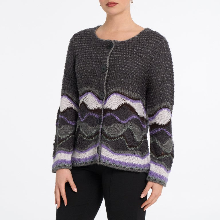 Wavy Ripple Textured Knit Cardigan