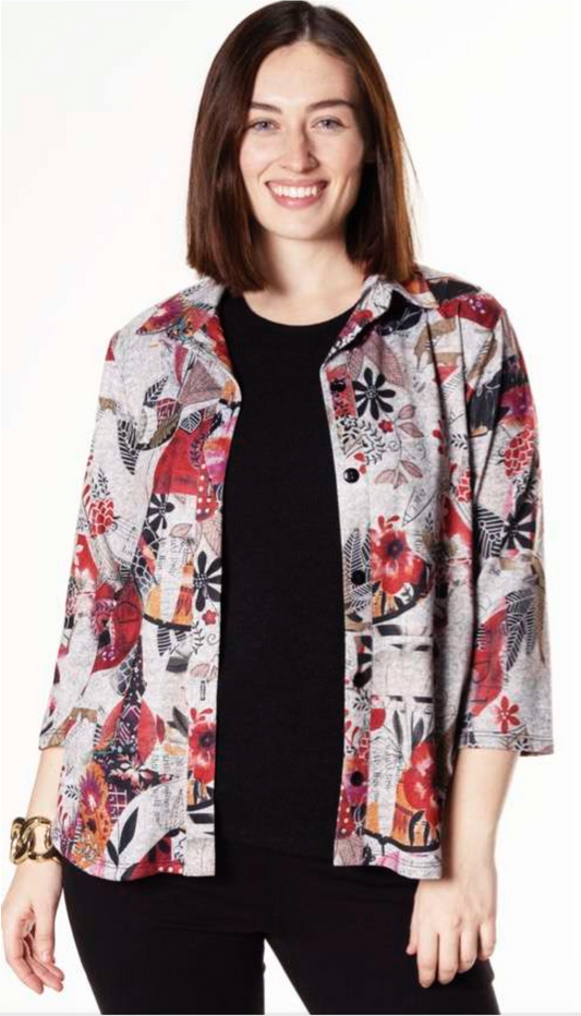 Blouse with buttons in printed knit-2 prints