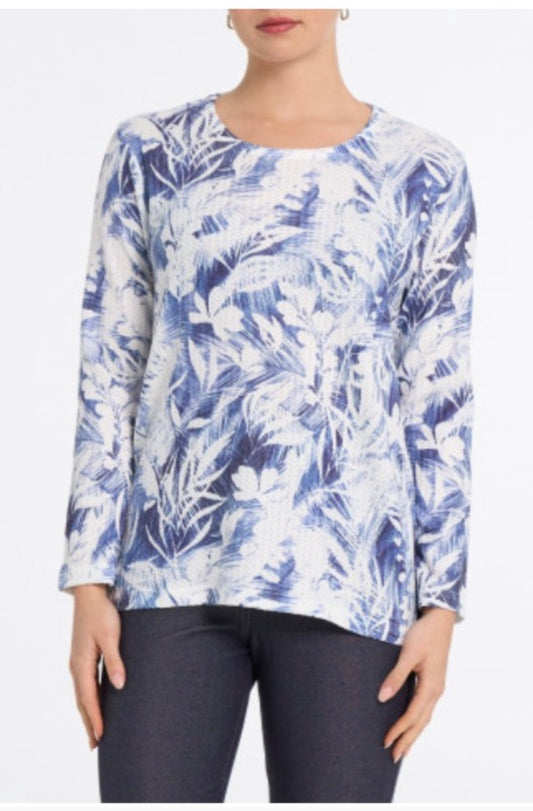 Winona blue floral Crewneck Knit Top