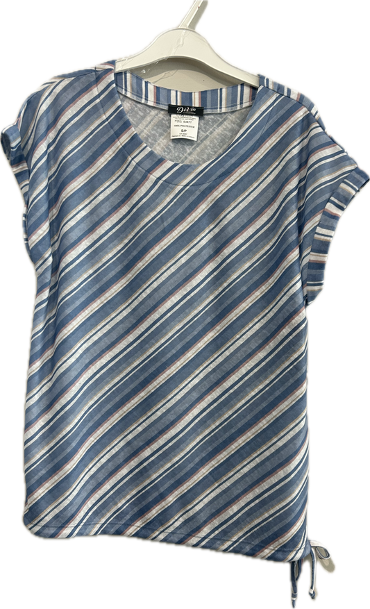 Deja diagonal accent top with rolled cap sleeves and tie waist