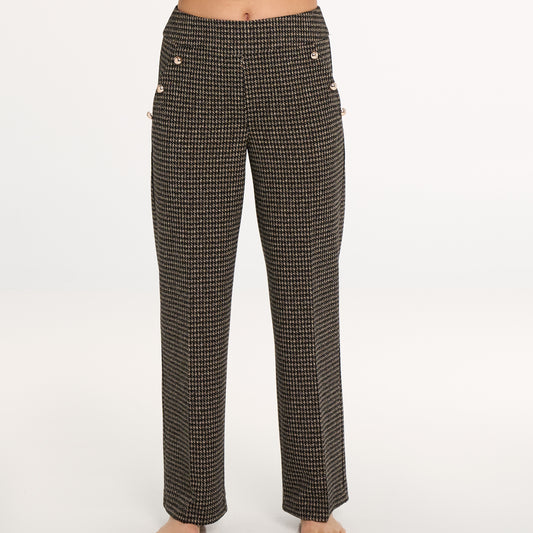 Ella micro houndstooth pant with decorative buttons