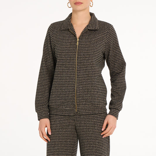 Micro houndstooth jacket with zipper