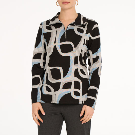 Deja exclusive print Vneck top with zipper