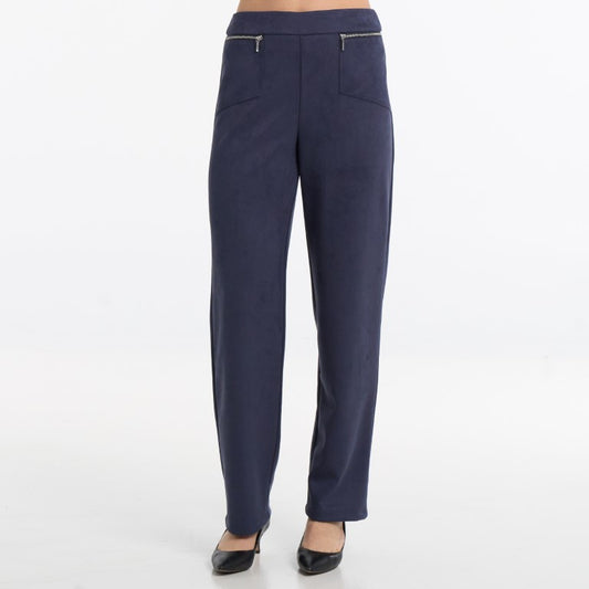 Zip-Pocket Faux-Suede Straight-Leg Trousers