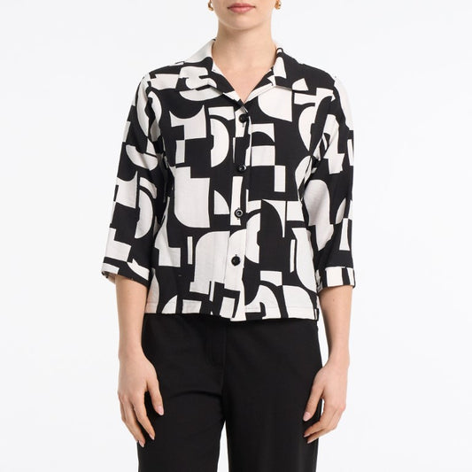 Geometric Abstract Camp Collar Blouse
