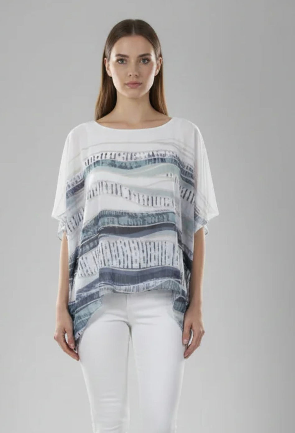 Knit Print Chiffon top with Reglan Sleeve
