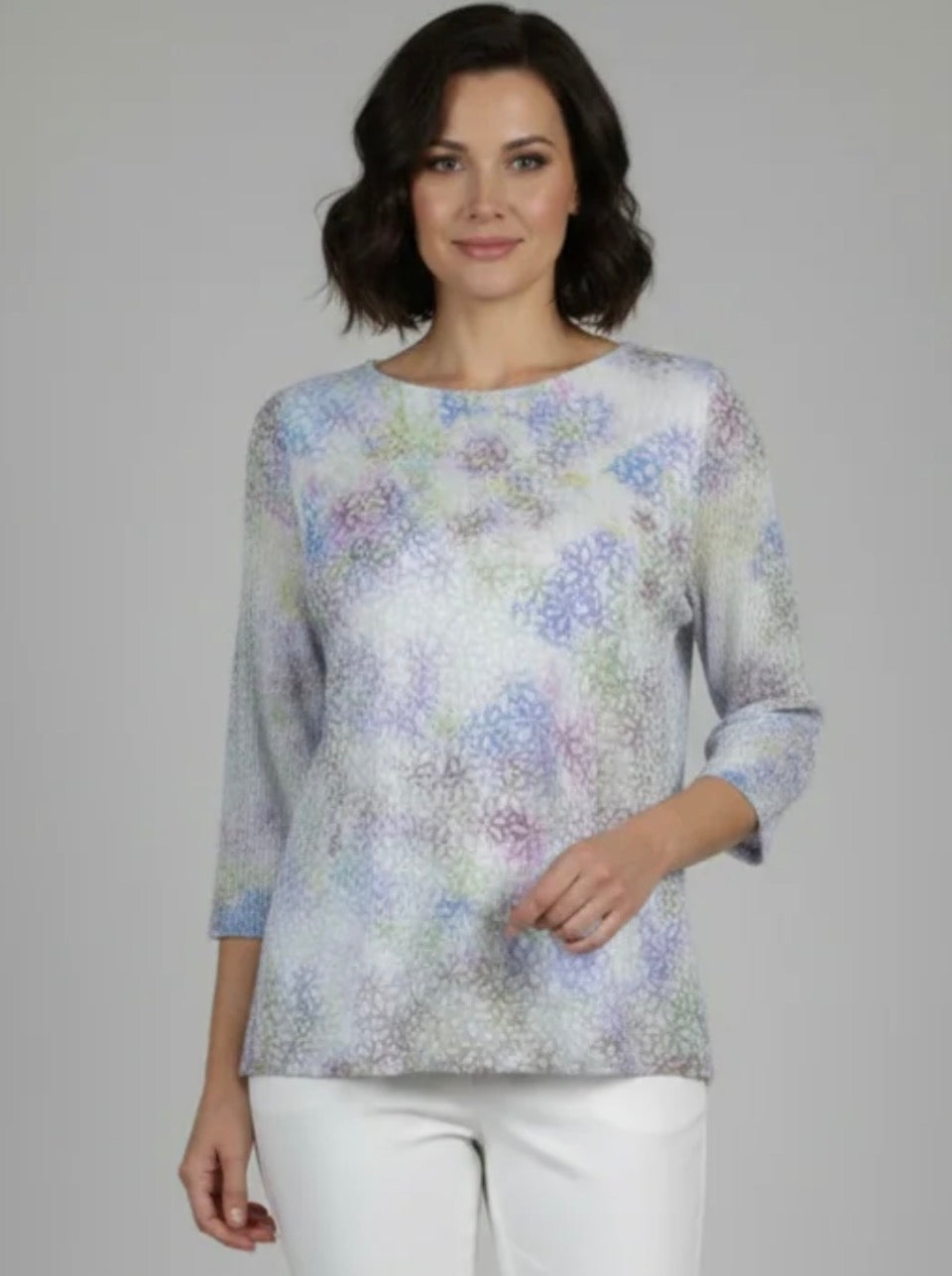Sheila printed overlay crewneck top