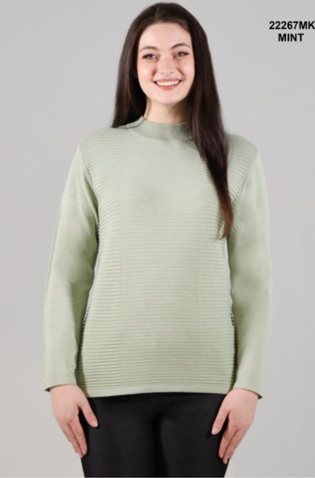 Mockneck ribbed sweater with side slits