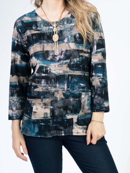 Julia printed V neck top -Petite