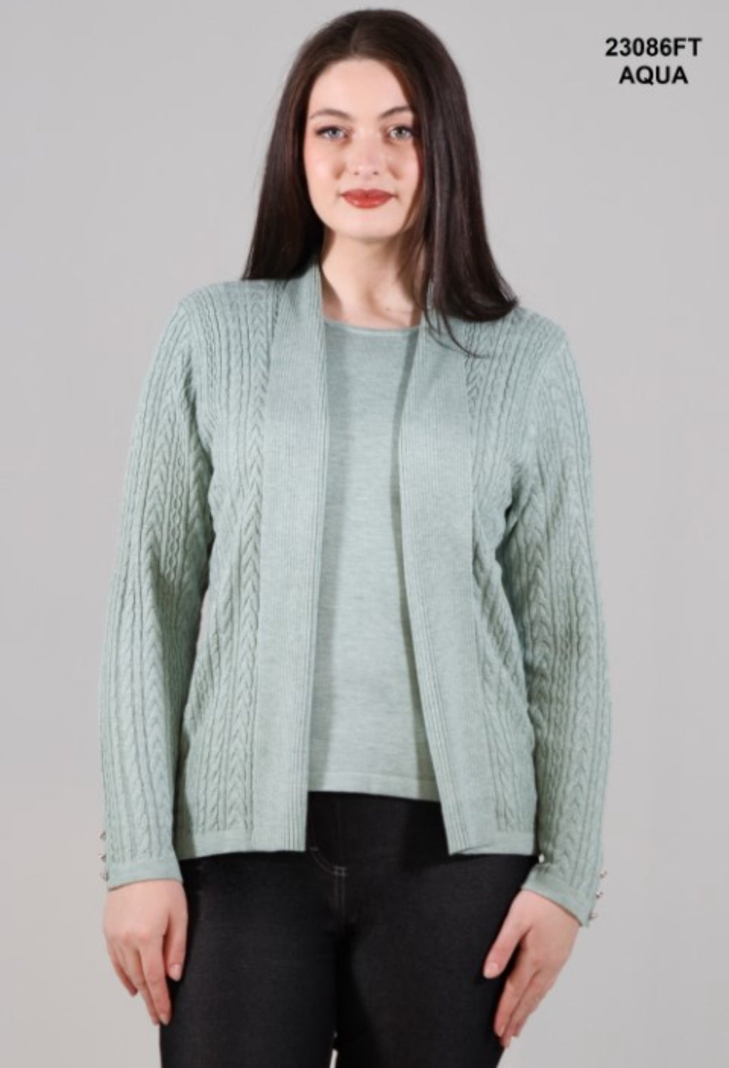 Fooler faux twin-set sweater in aqua