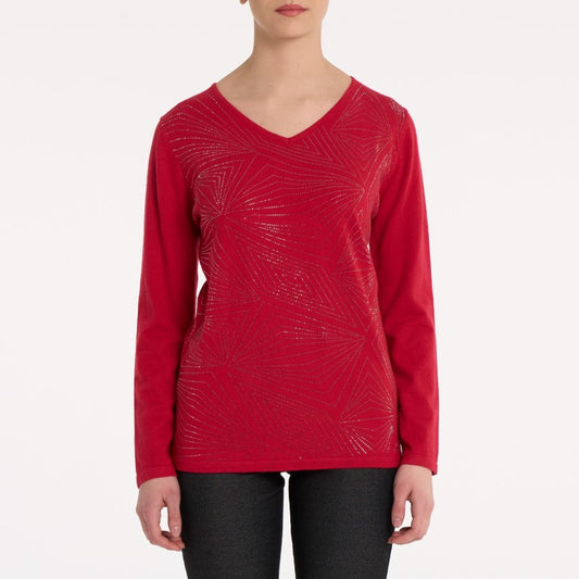 V-neck sweater with hot fix details in red
