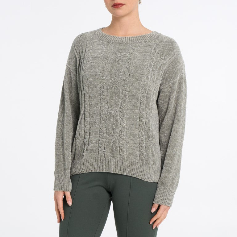 Velura Plush Chenille Cable-Knit Sweater