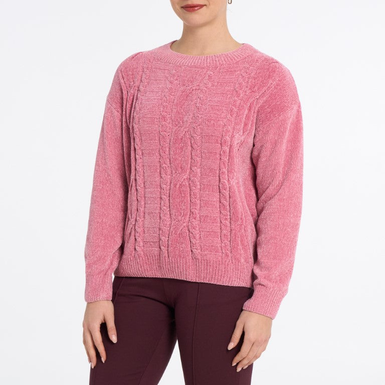 Velura Plush Chenille Cable-Knit Sweater
