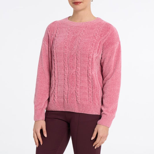 Velura Plush Chenille Cable-Knit Sweater