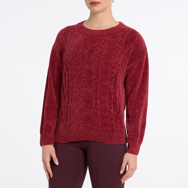 Velura Plush Chenille Cable-Knit Sweater