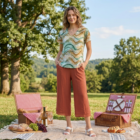 Crewneck burnout top with swirl leaf pattern