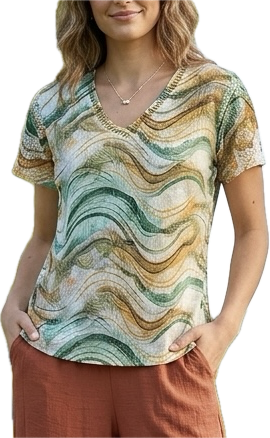 Crewneck burnout top with swirl leaf pattern