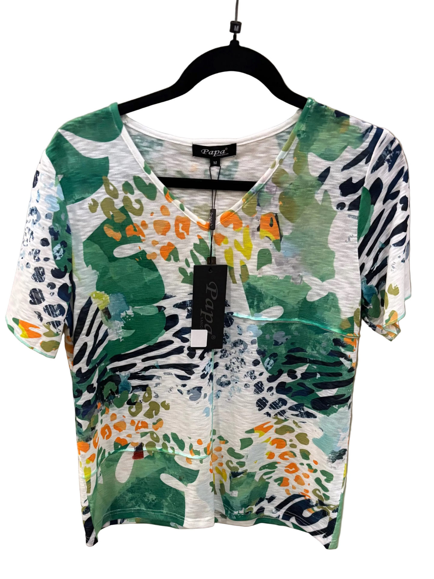 Printed V-Neck T-Shirt w/ Seam Details (T5955)