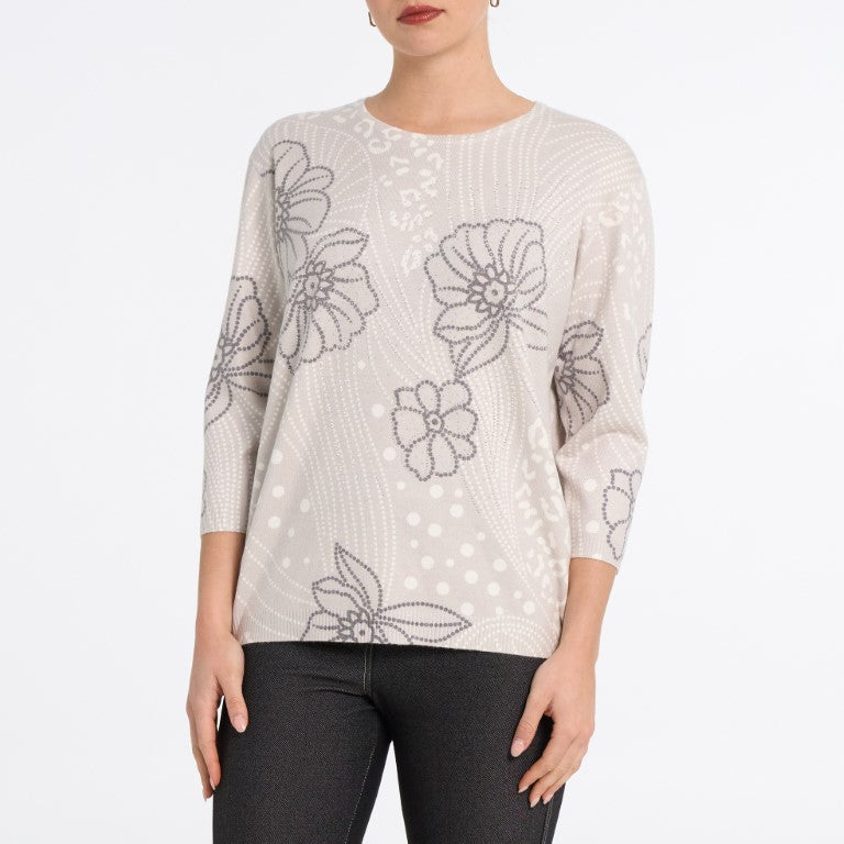 Printed cashmerelle sweater in Grey print