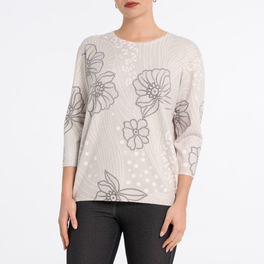 Dotted Floral & Animal Print Cashmerelle Knit Sweater