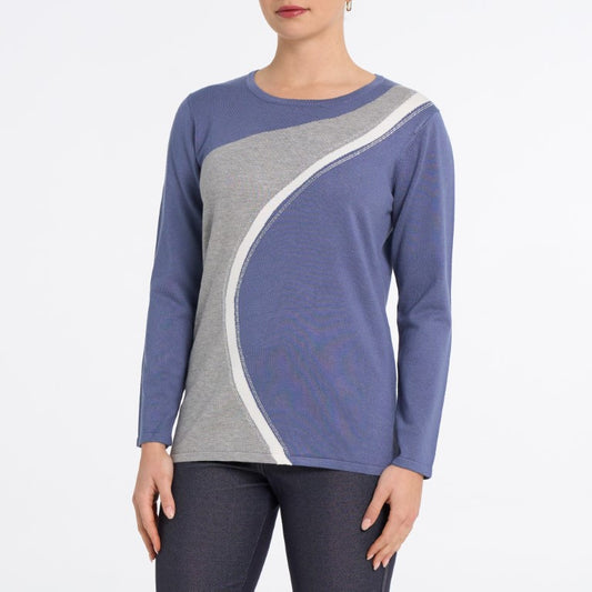 Asymmetric Wave Color-Block Knit Top