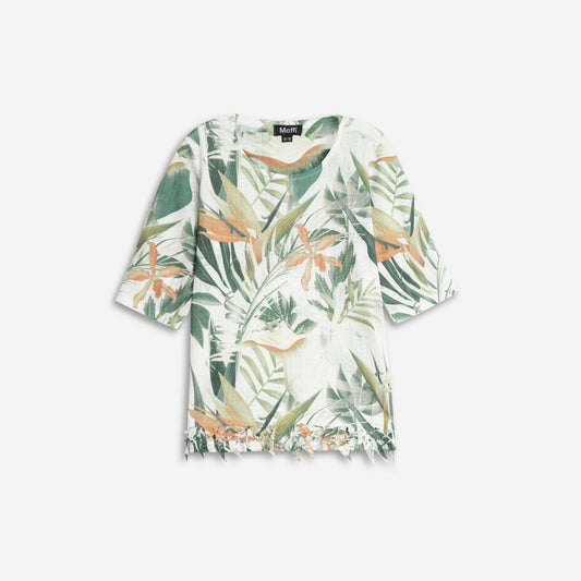Crewneck scallop detail 3/4 sleeve top