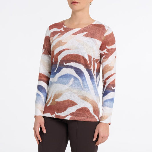 Abstract Zebra Wave Crewneck Knit Top