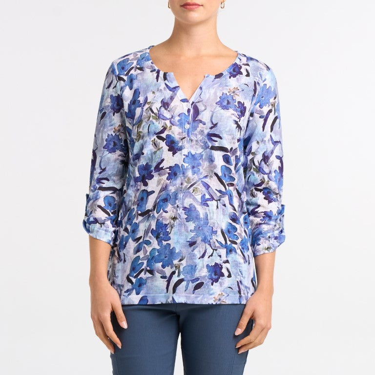 Azure Bloom Split-Neck Tunic