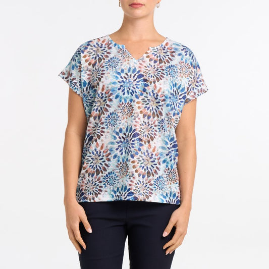 Kaleidoscope Burst V-Neck Tee-Top