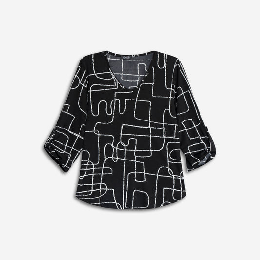 Kelley exclusive print top with 3/4 tie sleeve