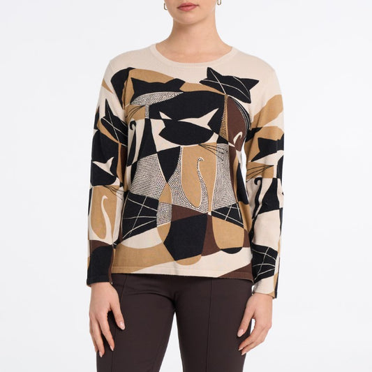 Abstract Feline Cubist Cashmerelle Knit Top
