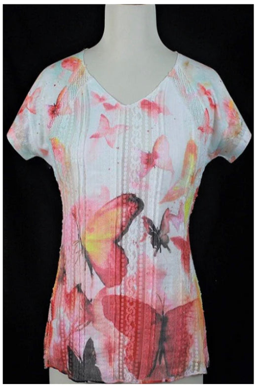 LT Butterfly knit lace embroidered top 3306